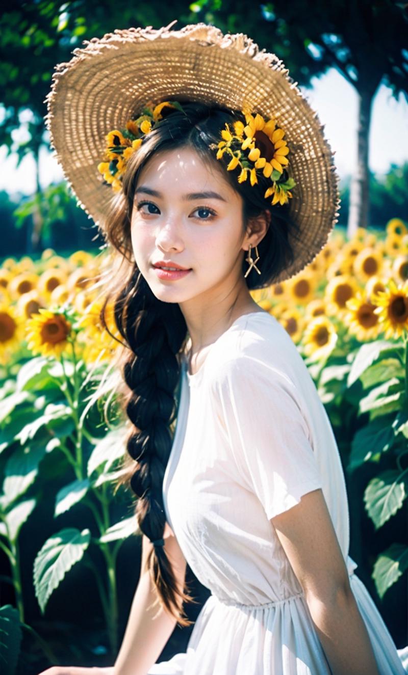 43188911-4181091790-((masterpiece)), ((best quality)), 8k, high detailed, ultra-detailed,1girl, flower, solo, hat, dress, realistic, black hair, bra.png